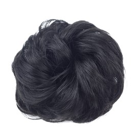 1 Piece Messy Hair Bun Messy Synthetic Chignon Ponytail Wavy Curly Hair Scrunchies Extension for Women Updo Hairpieces (1B#)