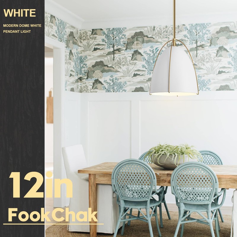 FookChak 10in Dome Pendant Light White Kitchen Island Pendant Lighting