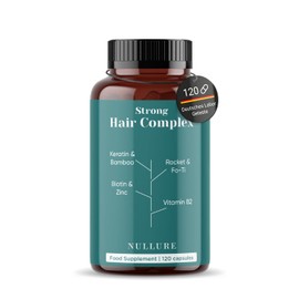 Nullure Natural Hair Vitamins | Hair Growth Booster · Hair Loss Action · Strength and Shine | Biotin + Keratin + Zinc + Vitamin B2 I 120 Capsules (2 Months)