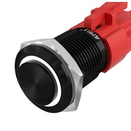 APIELE 16mm Push Button Switch Latching 12V On Off Aluminium Shell with LED, Waterproof High Round Cap for 0.63" Mounting Hole with Wire Socket Plug Self-Locking (Black Shell/White)