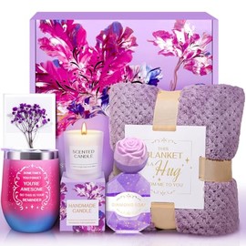 Regalos de cumpleaños para mujeres, cestas de regalo de spa relajantes con manta de franela para mamá, esposa, hermana, abuela, amigos, ella, maestro, regalo de graduación y jubilación