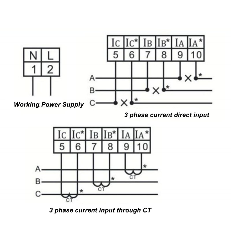 3 Phase Current Meter LED Digital Display Ammeter Programmable Intelligent