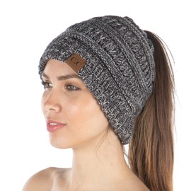 Funky Junque Exclusives BeanieTail - Gorro de cola de caballo para mujer, Gris, Negro, Beige, Beige Francés - Mezcla de 4 Tonos, Talla única