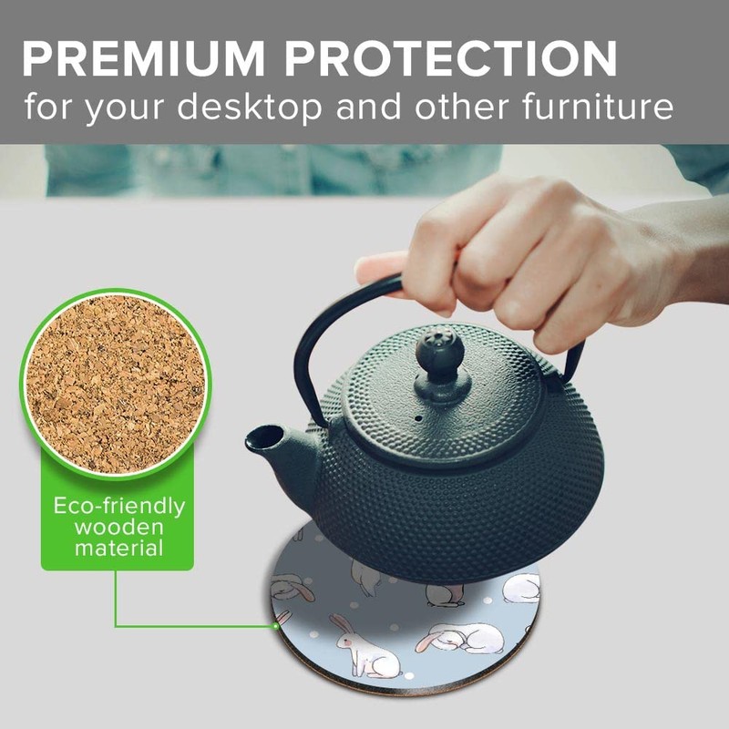 1 x Round Jumbo Size Coaster 12cm Cute Easter Bunny