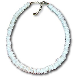 Native Treasure 14" Mens and Womens Summer Beach Necklace From the Philippines, Polished White Rose Clam Chips Ark Shells, Plus 2" Extender Chain with Lobster Clasp - Adjustable 14" to 16"