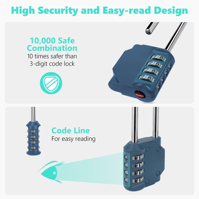 KAWAHA CL21BG 2.6 Inch Long Shackle Combination Lock, 4 Digit