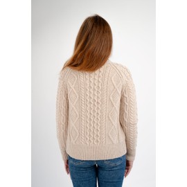 SAOL Irish Ladies Wool Cardigan Sweater Cable Knit Made in Ireland (Parsnip, Medium)