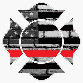Generic Firefighter Maltese Cross - Red Line Window Bumper Sticker Decal 5""