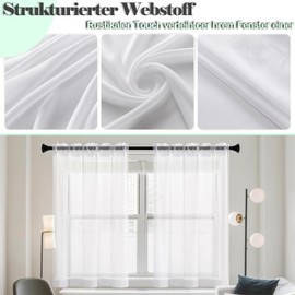 Net Curtain, Semi-Transparent, Bistro Curtain, White Window Curtain, Half Kitchen Curtains, Window Curtain for Small, Windows, Kitchen, Living Room, Country House (White, 65 x 60 cm)