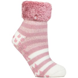 Heat Holders | SockShop | Ladies Original Lounge Slipper Socks | Winter Warm Thermal | With a Gripper Sole | TOG 2.34 | Women's UK9-12 US10-13 | Aberfeldy-Rose Blush Stripe