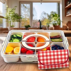 Aleniah -Divided Snack Tray with Lid – 8-Compartment Food Organizer for Snacks, Fruits & Veggies – Portable Serving Tray for Parties, Charcuterie, & Meal Prep – BPA-Free