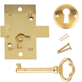 Small Brass Plated Flush Mount Cabinet Door Lock with Key - 1" Wide x 1 3/4" High - Vintage Lock and Key for Furniture Doors and Drawers | UA-030-LPB