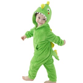 LOLANTA Dinosaur Costume Toddler Boy Flannel Hoodie Onesie (Dark Green, 4-6 Years)