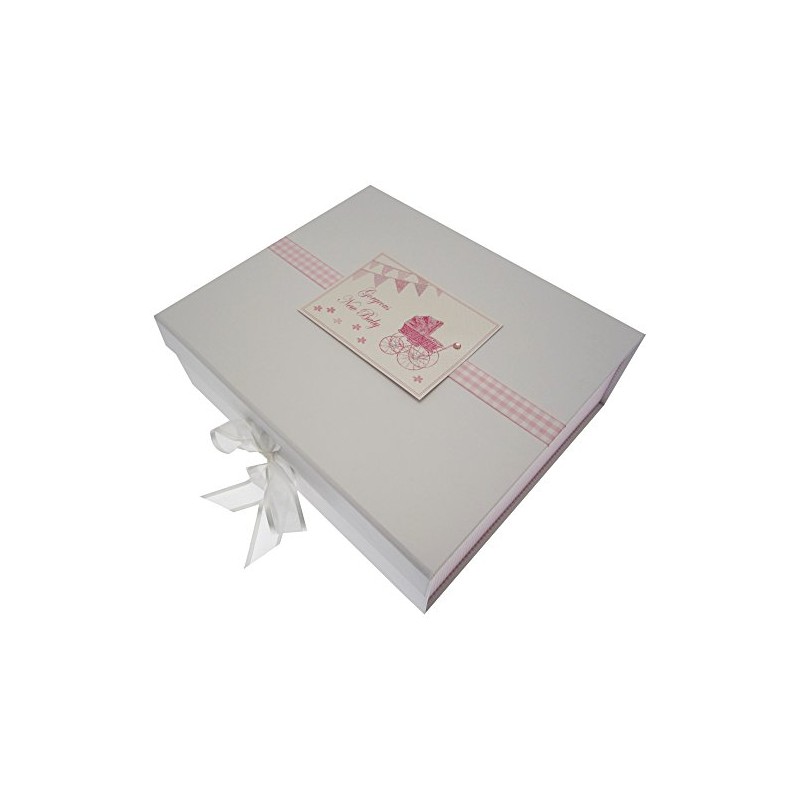 New Baby, Large Keepsake Box, Pink Pram & Bunting