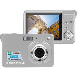 18MP Megapixel Digital Camera with 2.7" LCD Screen, Rechargeable Battery, HD Photo and Video for Indoor, Outdoor Photography for Adults, Kids (Silver)
