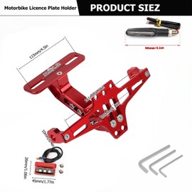 Motorcycle License Plate Holder with Left/Right Turn Light Motorcycle License Plate Holder LED Light Adjustable Universal CNC Aluminium Number Plate Holder For Most Popular Motorcycle Models (Red)