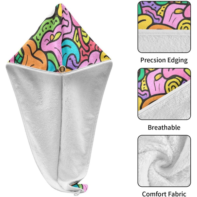 Doodle Flowers - Toallas de secado de cabello con botón
