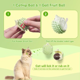 SEVENKA 2 PCS Catnip Toys Self-Grooming Cat Brush with Catnip Ball & Gall Fruit, Kitty Kitten Scratcher Self Groomer Cat Toys for Indoor Cats Lick, Chew Toys Corner Brushes Edible Wall Treats