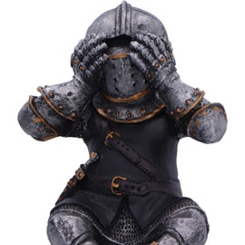 Nemesis Now Three Wise Knights Figurines (Shelf Sitters) 11 cm, Resin, Silver, See No Evil, Hear No Evil, Speak No Evil' Sitting Knight Figurines, Cast from the Finest Resin, Expertly Hand Painted