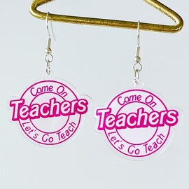2 Pairs Teacher Earrings Cute Funny Hot Pink Pencil Acrylic Dangle Drop Earrings For Women Back To School Teacher Appreciation Christmas Teacher's Day Jewelry Gifts (Set 1）
