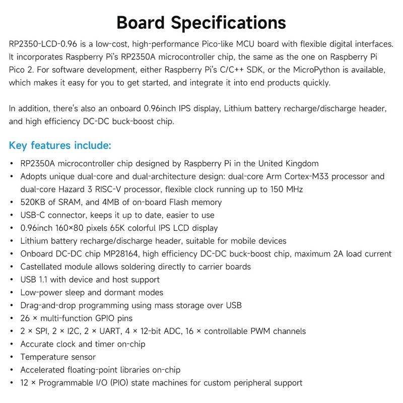 Waveshare RP2350-LCD-0.96 Development Board with 0.96 Inch Display, 160 x