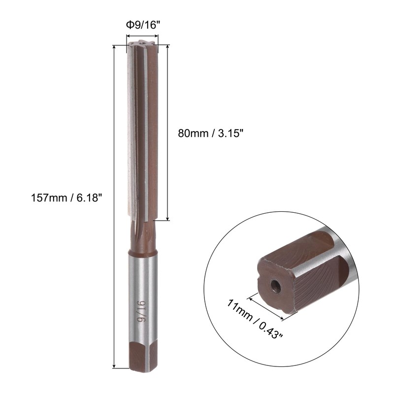 sourcing map 9/16" Hand Reamer H8 Accuracy Alloy Tool Steel