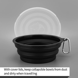 SLSON Collapsible Dog Bowl 2pack Pet Travel Bowls with Lid and Carabiners Pet Feeding Water Bowl Portable Pet Feeder for Walking Traveling Home Use (Black and Black, Large)