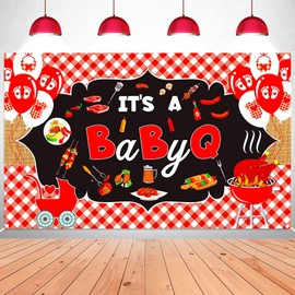 It's A BabyQ Banner Backdrop BBQ Baby Shower Background Baby Q Decorations BBQ Picnic Baby Shower Gender Reveal Birthday Party Decorations Supplies