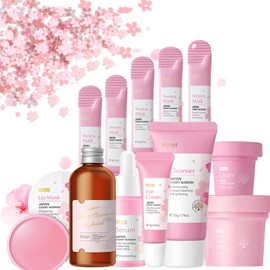 12pcs Skincare Gifts Set For Teenage Girls,Cherry Blossom Skincare Sets,High Moisturize Sakura Skincare Gift for Women, including Cleanser,Hydrosol,Serum,Cream,Eye Cream,Mask,Lip Mask,Mud Mask