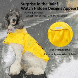 Waterproof Dog Raincoat, Adjustable Reflective Lightweight Pet Rain Clothes with Poncho Hood (Yellow(Water-Activated Color Change), Large)