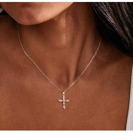 ASCOMY Cross Necklace for Women 14K Silver Plated Cross Necklace Trendy Cubic Zirconia Cross Pendant Necklace Silver CZ Arrow Cross Charm Necklace Minimalist Daily Jewelry Gift for Women