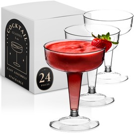 DecorRack 24 Coupe Cocktail Glasses, 5 Oz, BPA-Free, Plastic Cocktail Glass, Perfect for Outdoor Parties, Weddings, Hosting, Stackable, Reusable, Disposable Stemmed Cups (Pack of 24)