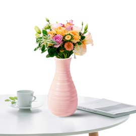 Unbreakable Vase for Flowers, Ceramic Look Plastic Vase for Home Decor, Living Room, Table (Seashell Pink)