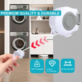 MEILANHUI Retractable Clothesline Outdoors, 49 Feet PVC Heavy Duty Retractable Clothes Line, Compact Design Clothes Line Outdoors Space Saving, Weatherproof for Garden, Patio, Balcony