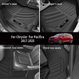 for 2017-2025 2026 Chrysler Pacifica/Voyager 7 or 8 Seater Floor Mats Trunk Cargo Liner and 3rd Backrest Mats TPE All Weather Fit Chrysler Pacifica/Voyager Accessories (Non Hybrid) (Full Set)