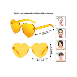 Gejoy Heart Shaped Love Rimless Sunglasses One Piece Transparent Candy Color Frameless Glasses Tinted Eyewear (11 Pairs Color G), Medium