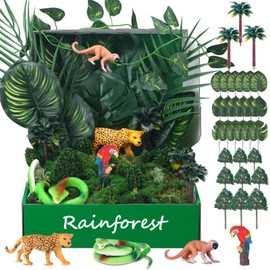 MiniInflat Rainforest Diorama Kit Rainforest Animals Figures Realistic Forest Animals Figures Including Model Tree, Red Parrot, Cobra Forest Diorama Supplies for Birthday Party Favor(Box Not Included)