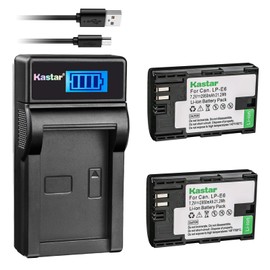 Kastar Battery & Slim LCD Charger for Canon LP-E6 LP-E6N, EOS 60D 60Da EOS 70D XC10 EOS 5D Mark II 5D Mark III 5D Mark IV, EOS 5DS 5DS R, EOS 6D 7D Mark II, BG-E14 BG-E13 BG-E11 BG-E9 BG-E7 BG-E6