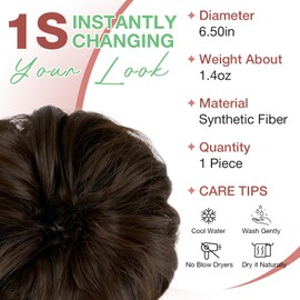 Felendy Messy Bun Hair Piece Wavy Curly Scrunchies Fluffy Donut Thick Updo Elegant Chignon Hairpieces for Women Girls, Medium Brown 1.4oz