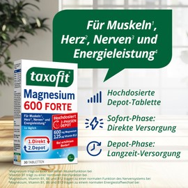 taxofit Magnesium 600 Forte for Muscles, Heart & Energy, 5 x 30 Pieces