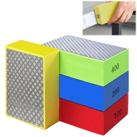 Xiciki Diamond Polishing Pads 4-Pack, Tile Polishing Pads, Diamond Sanding Pads, Tile Sanding Blocks, Glass Polishing Kit for Ceramic, Marble, Granite, Concrete, Stone - 60#, 100#, 200#, 400#