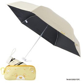 [Moonbat] CARE BEARS TM Parasol Folding Umbrella, Compact, Heat Shield, Blackout UV, UPF50+, For Rain or Shine, Carabiner, Case Included, 30310, 30311, 30312, 30314, 30315, 30316, lightyellow, Main