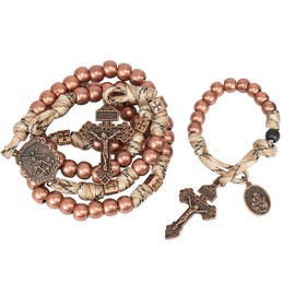 Nazareth Store Paracord Rosaries Set Alloy Beads Rugged Rosary Necklace and One Decade Rosary Strong and Heavy Corded with St.Michael, St. Joseph Pray for Us Medal with Pardon Crucifix, 22 Inches,