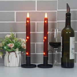 HVTDECOR Flameless Flickering Taper Candles Battery Operated with Embedded String Lights, wtih Timer and Remote, LED Real Wax Tapered Dinner Candle Set of 2 (Red)