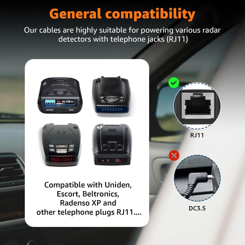 MONDGE 13.12Ft USB to RJ11 Radar Detector Power Cord -