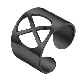 GoldChic Stainless Steel Men's Women's Initial A-Z Finger Ring Black Open Adjustable Letter Statement Ring Women Men Wedding Ring Partner Ring Size 51.8 (16.5) - 67.2 (21.4)