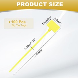 sourcing map 100 Pcs Cable Label Marker Tags, Nylon Cable Zip Tie Tags 8.7 Inch Writable Self-Locking Wire Labels Zip Ties for Organization Marking, Yellow
