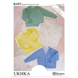 Double Knitting DK & 4 Ply Pattern - Baby Long Sleeved Ribbed Detail Cardigans & Sweaters (UKHKA 3)