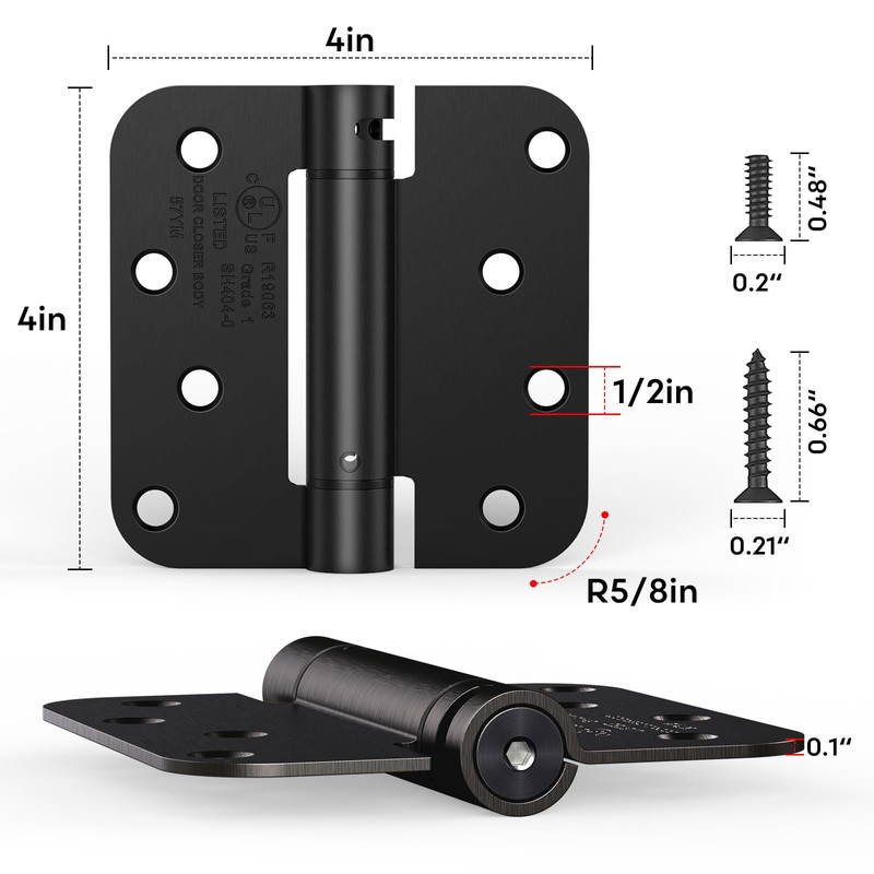 Treasem 2 Pack Self Closing Door Hinges, 4 Inch Spring