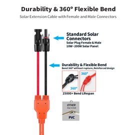16.5FT Orange One-Piece Solar Panel Extension Cable, 12AWG 4mm² Solar PV Wire with IP68 Female & Male Waterproof Connectors, Durable Flame Retardant Sleeving for RV, Home, and Photovoltaic Systems